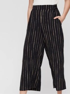 Aritzia Wilfred Wide-Leg Navy and White Pinstripe Crop Pants